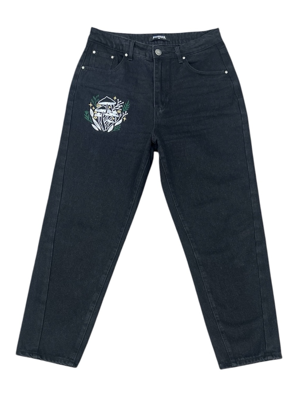 DISTURBIA Goth Embroidered Mycena Mushroom Mom Jeans Black 30 (US 8). - Picture 5 of 11